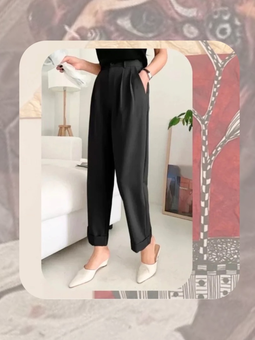 🎉🎉DAZY casual black plain straight leg trousers with rolled hem & belt loops